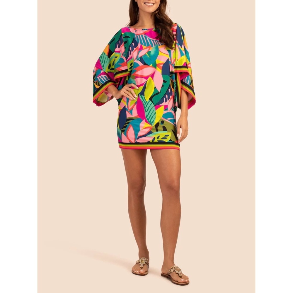 Trina Turk | Rainforest Swim Drape Sleeves Colorful Bout Neck Tunic Mini Dress